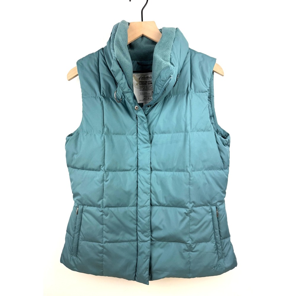Eddie‎ Bauer Womens Teal Goose Down Puffer Vest Insulated Padded Collar Size M